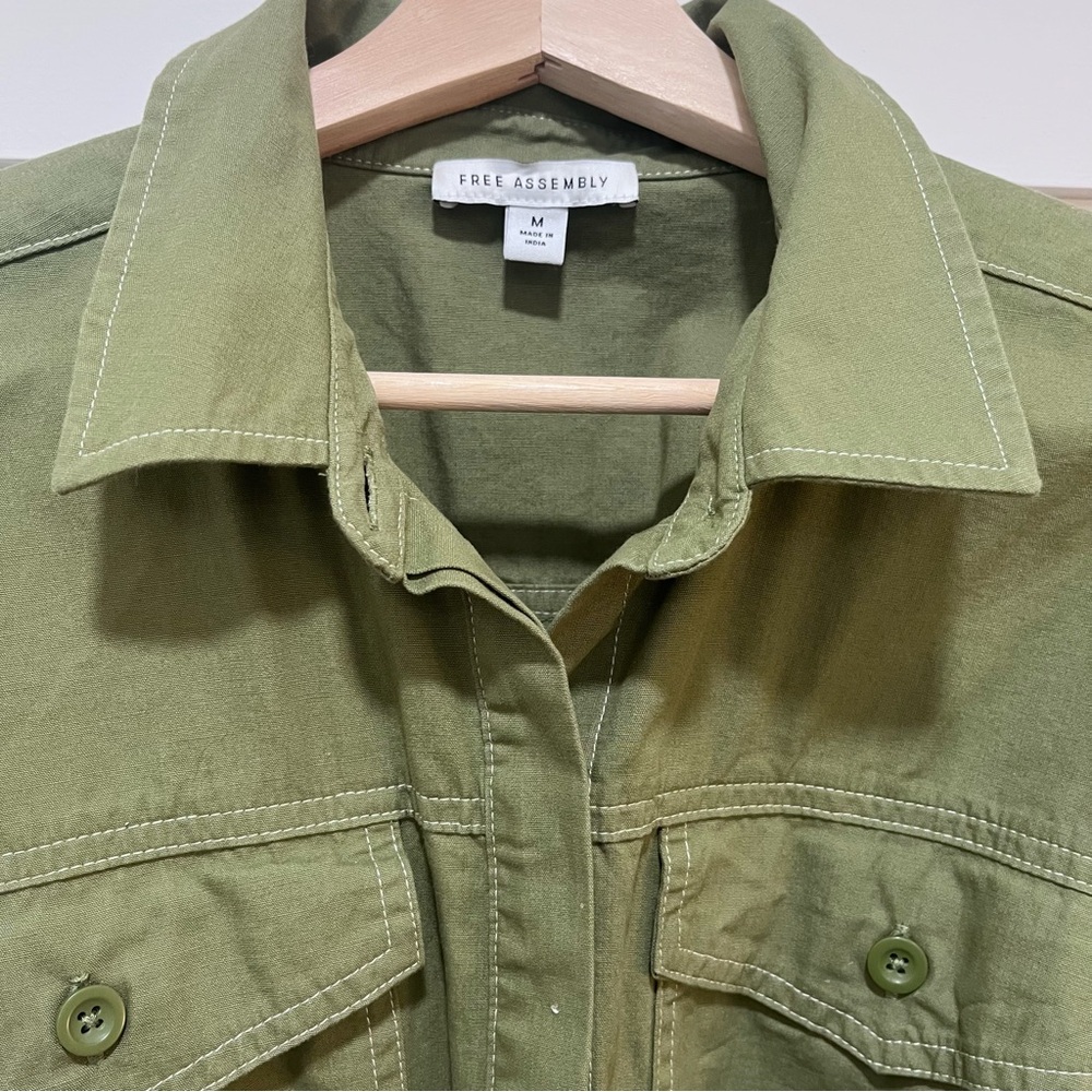 🌿 Free Assembly Utility Midi Shirt Dress – Olive Green – Size M 🌿